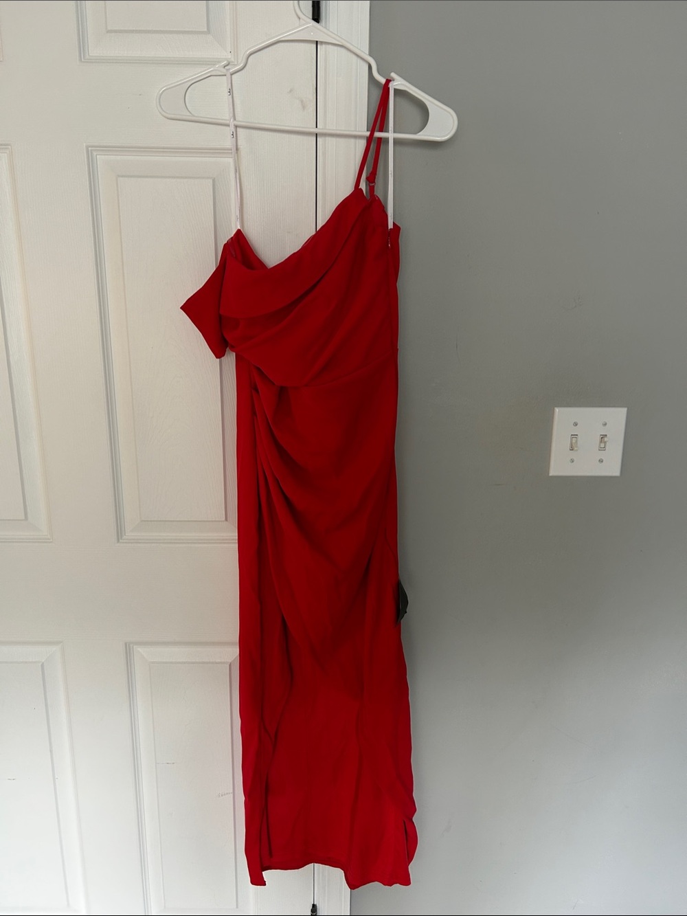 Showing Off a Little Red Asymmetrical Tulip Midi Dress Lulus